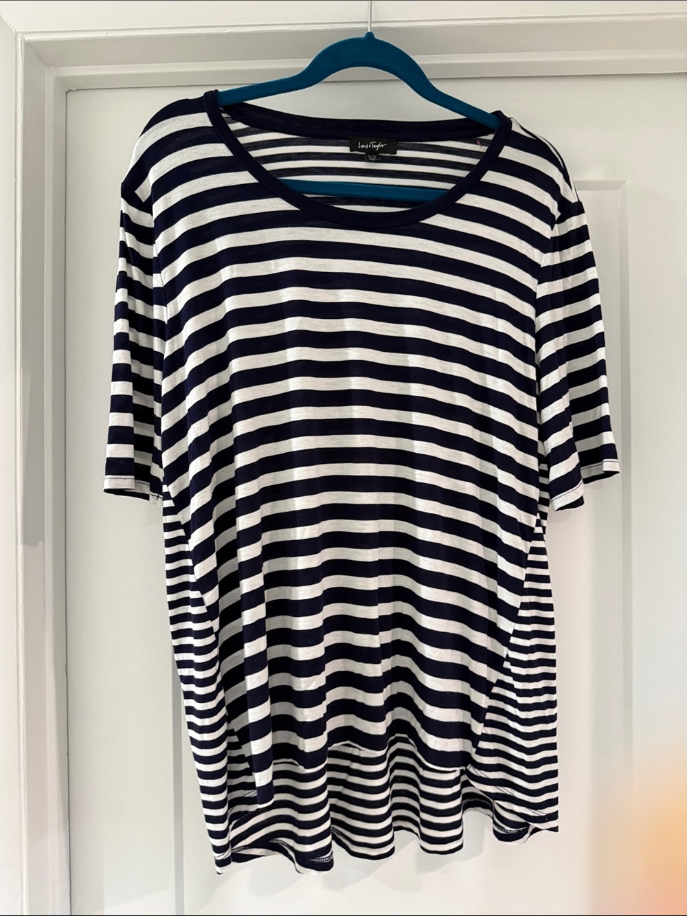 Lord & Taylor Black and White Horizontal Stripe Short Sleeve Tee